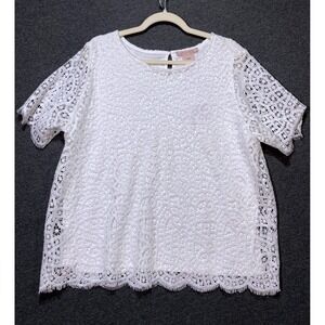 Philosophy Republic Clothing White Lace Short Sleeve Fringe Blouse XL 3165076